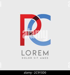 PC-Logo-Buchstaben mit blauen und roten Abstufungen Stock Vektor