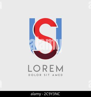 SU Logo Buchstaben mit blauen und roten Abstufungen Stock Vektor