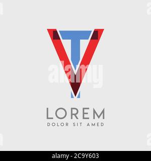 VT-Logo-Buchstaben mit blauen und roten Abstufungen Stock Vektor