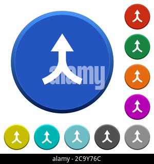 Fügen Sie Pfeile nach oben runden Farbe abgeschrägte Tasten mit glatten Oberflächen und flachen weißen Symbolen Stock Vektor