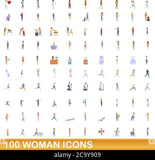100 Frauen-Symbole gesetzt. Cartoon Illustration von 100 Frau Icons Vektor-Set isoliert auf weißem Hintergrund Stock Vektor