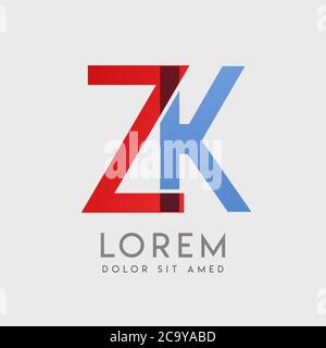 ZK-Logo-Buchstaben mit blauen und roten Abstufungen Stock Vektor