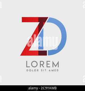 ZD-Logo-Buchstaben mit blauen und roten Abstufungen Stock Vektor
