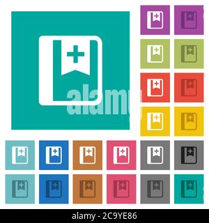 Setzen Sie auf einfache quadratische Hintergründe ein Lesezeichen für mehrfarbige flache Symbole. Weiße und dunklere Symbolvarianten für schwebe- oder aktive Effekte. Stock Vektor