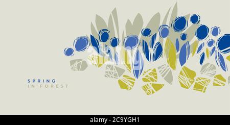 Abstrakt Shabby Hipster Stil tiefblaue Blumen Vektor. Design-Element für Karte, Header, Einladung, Poster, Social Media, Post-Publikation. Stock Vektor