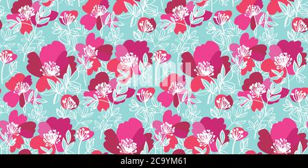 Elegante rosa und hellblau modernen Stil Pfingstrosen Blumen nahtlose Muster für Hintergrund, Stoff, Textil, Wrap, Oberfläche, Web-und Print-Design. Peon Flor Stock Vektor