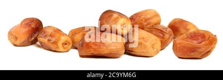 Schüssel mit entsteinten Süße getrocknete Datteln Frucht isoliert auf weißem Hintergrund. - Bild Stockfoto