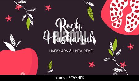 Rosh hashanah jüdischen Neujahr Urlaub Grußkarte Design-Set. Grußkarten mit Symbolen des jüdischen Feiertags Rosh Hashana, Neujahr. Shana Tova – Stock Vektor