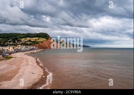 Blick Richtung Sidmouth Beach in Devon in England Stockfoto