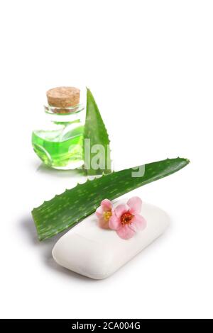 aloe Vera Öl isoliert auf weißem Hintergrund Stockfoto