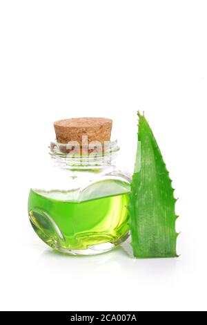 aloe Vera Öl isoliert auf weißem Hintergrund Stockfoto