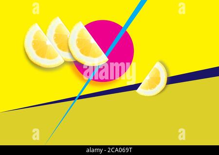 Pop Art Art Collage Bild mit Obst und Geometrie für den Ort. Stockfoto