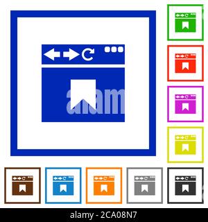 Browser Lesezeichen flache Farbsymbole in quadratischen Rahmen auf weißem Hintergrund Stock Vektor
