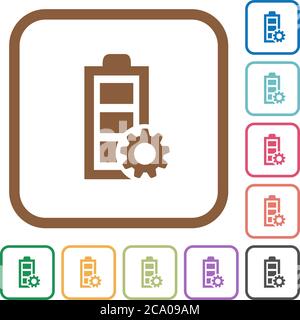 Energieverwaltung Einfache Symbole in farbigen abgerundeten quadratischen Rahmen auf weißem Hintergrund Stock Vektor
