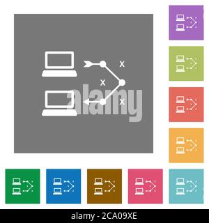 Traceroute Remote-Computer flache Symbole auf einfache Farbe quadratischen Hintergründen Stock Vektor