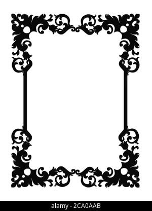 Weißer Hintergrund mit Blumenmotiv in schwarz, Fotorahmen Stockfoto