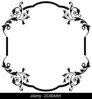 Weißer Hintergrund mit Blumenmotiv in schwarz, Fotorahmen Stockfoto