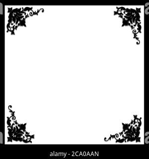 Weißer Hintergrund mit Blumenmotiv in schwarz, Fotorahmen Stockfoto