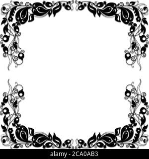 Weißer Hintergrund mit Blumenmotiv in schwarz, Fotorahmen Stockfoto