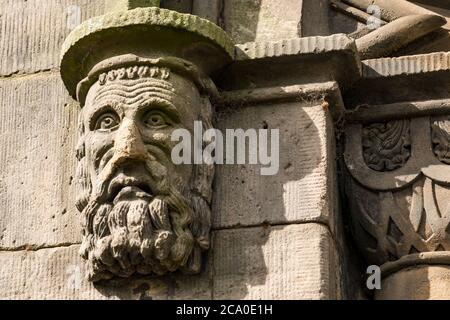 Getragen corbel Detail der bärtigen Gesicht auf St. Thomas's Church von John Henderson, jetzt Guru Nanak Gurdwara Singh Sabha Sikh Tempel, Leith, Edinburgh gebaut Stockfoto