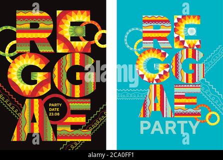 Reggae-Musik-Poster mit riesigen Buchstaben für Karte, Einladung, Poster, Social Media, Post-Veröffentlichung. Cooles tropisches Poster für den Sommer. Stock Vektor