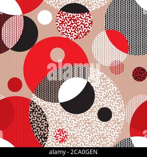 Abstrakte dekorative Kreise nahtlose Muster für Hintergrund, Stoff, Textil, Wrap, Oberfläche, Web-und Print-Design. Rot und schwarz Sport Vibes Vektor ti Stock Vektor