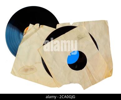 Alte grungy Vinyl Platten mit grungy zerrissenen Hülse, freie Kopie Platz, Stockfoto