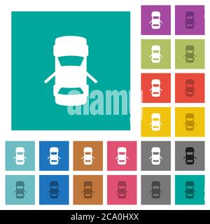 Auto öffnen Hecktüren Armaturenbrett Anzeige mehrfarbige flache Symbole auf einfachen quadratischen Hintergründen. Weiße und dunklere Symbolvarianten für Hover oder A enthalten Stock Vektor