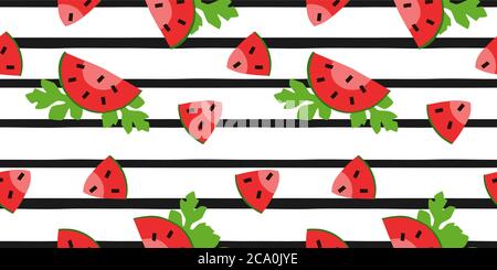 Frisches Wassermelone nahtlose Vektor-Muster mit Scheibe und Hälfte. Textur Hintergrund einfach und stilisiert. Ideal für Stoffe, Verpackungen, Tapeten, invitat Stock Vektor