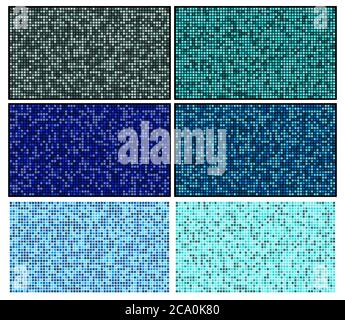 Badezimmer Mosaik Fliesen Set. Blauer Swimmingpool-Fußboden mit Quadraten. Abbildung von türkisfarbenen Pixelkacheln. Modern dekorieren Block gefliest für Küche Pat Stock Vektor