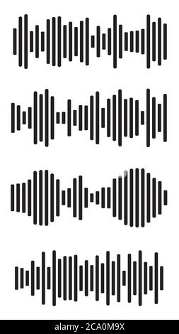 Symbol für Equalizer-Diagramme eingestellt. Musiksignal Frequenz Silhouette Sammlung. Abstraktes Kurvendiagramm. Die grafische Darstellung des Sound Beat ist auf Weiß isoliert. Il Stock Vektor