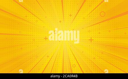 Gelbe Comics Pop Art Hintergrund. Im Retro-Stil mit Farbverlauf und Halbton-Pop Art Stock Vektor