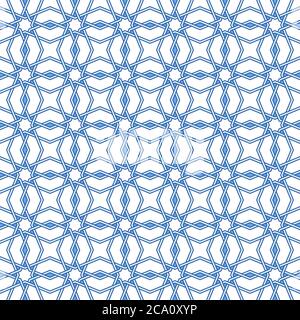 Traditionelle arabische Geometrie Muster Kunst. Marokkanische nahtlose Vektor-Muster. Portugiesisches Azulejo-Bodenfliesen-Design. Abstrakter geometrischer Hintergrund in blu Stock Vektor