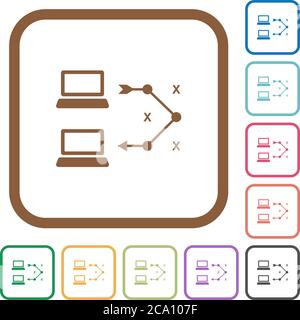 Traceroute Remote-Computer einfache Symbole in Farbe abgerundeten quadratischen Rahmen auf weißem Hintergrund Stock Vektor