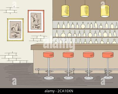 Bar Interior Design Grafik Farbe Skizze Illustration Vektor Stock Vektor