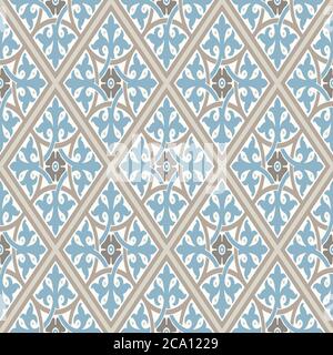 Modernes geometrisches Muster, inspiriert von Vintage Tapeten. Schöne Retro-Farben - grau beige, ruhig blau. Nahtloses Vektormuster. Perfekt für den Stoffbezug Stock Vektor