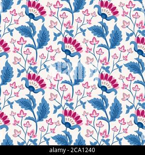 Jacobean florale Illustration., Wiesenblumen Hintergrund. Bunte Kräuter Hintergrund. Nahtloses Vektormuster. Jacobean Stickerei floral, Kräuter colle Stock Vektor
