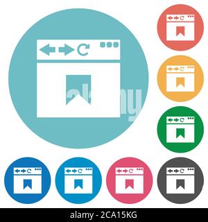 Browser Lesezeichen flache weiße Symbole auf runden farbigen Hintergründen Stock Vektor