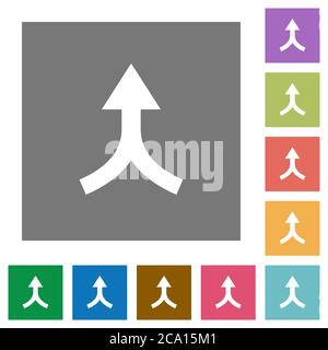 Pfeile nach oben flache Symbole auf einfachen farbigen quadratischen Hintergründen zusammenführen Stock Vektor