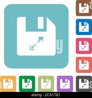 Dekomprimieren Sie weiße flache Symbole auf abgerundeten quadratischen Hintergründen Stock Vektor