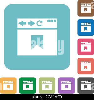 Browser Lesezeichen weiße flache Symbole auf Farbe abgerundeten quadratischen Hintergründen Stock Vektor
