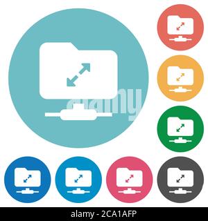 FTP dekomprimieren flache weiße Symbole auf runden farbigen Hintergründen Stock Vektor