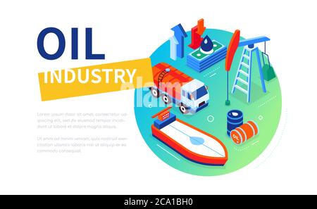 Ölindustrie - modernes buntes isometrisches Webbanner Stock Vektor