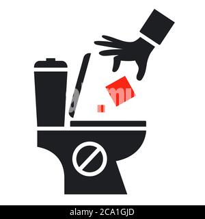 Werfen Hausmüll in die Toilette. Flache Vektor-Illustration. Stock Vektor