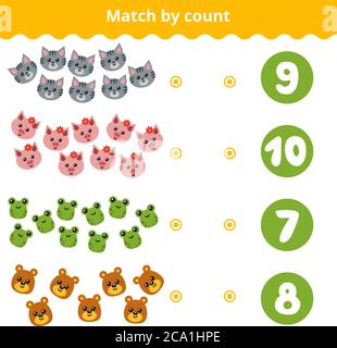 Zählspiel für Vorschulkinder. Educational ein mathematisches Spiel. Zählen Sie Tiere im Bild und wählen Sie die richtige Antwort Stock Vektor