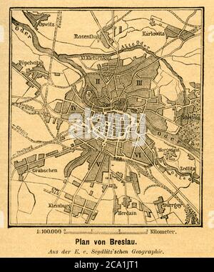 Europa, Polen, Woiwodschaft Niederschlesien, Wroclaw, Plan der Stadt, bis 1945 Deutschland, Schlesien, Niederschlesien , Breslau, veröffentlicht bei Carl Stange, Carl Stange´s Reiseführer, Frankenberg , Sachsen , wahrscheinlich 1890er Jahre bis ca. 1900er Jahre . / Europa, Polen, Schlesien, Niederschlesien Woiwodschaft, Breslau, Stadtplan, bis 1945 Deutschland, Schlesien, Niederschlesien, Breslau, herausgegeben von Carl Stange Reiseführer, Frankenberg, Stockfoto