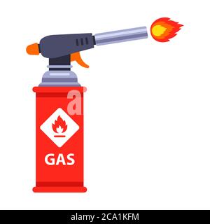 Rotgasspray strahlt eine Flamme aus. Flache Vektorgrafik isoliert auf weißem Hintergrund. Stock Vektor