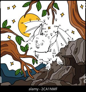 Zahlen Spiel für Kinder, Bildung Punkt zu Punkt Spiel, Vampir Fledermaus Stock Vektor