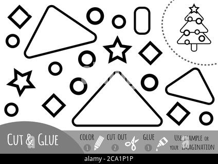 Bildung Papier Spiel für Kinder, Weihnachtsbaum. Verwenden Sie Farbstifte, Schere und Kleber, um das Bild zu erstellen. Stock Vektor