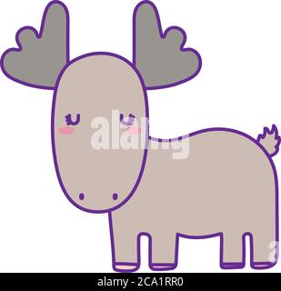 Cute Rentier Cartoon Linie und füllen Stil Icon Design, Tier Zoo Leben Natur und Charakter Thema Vektor Illustration Stock Vektor